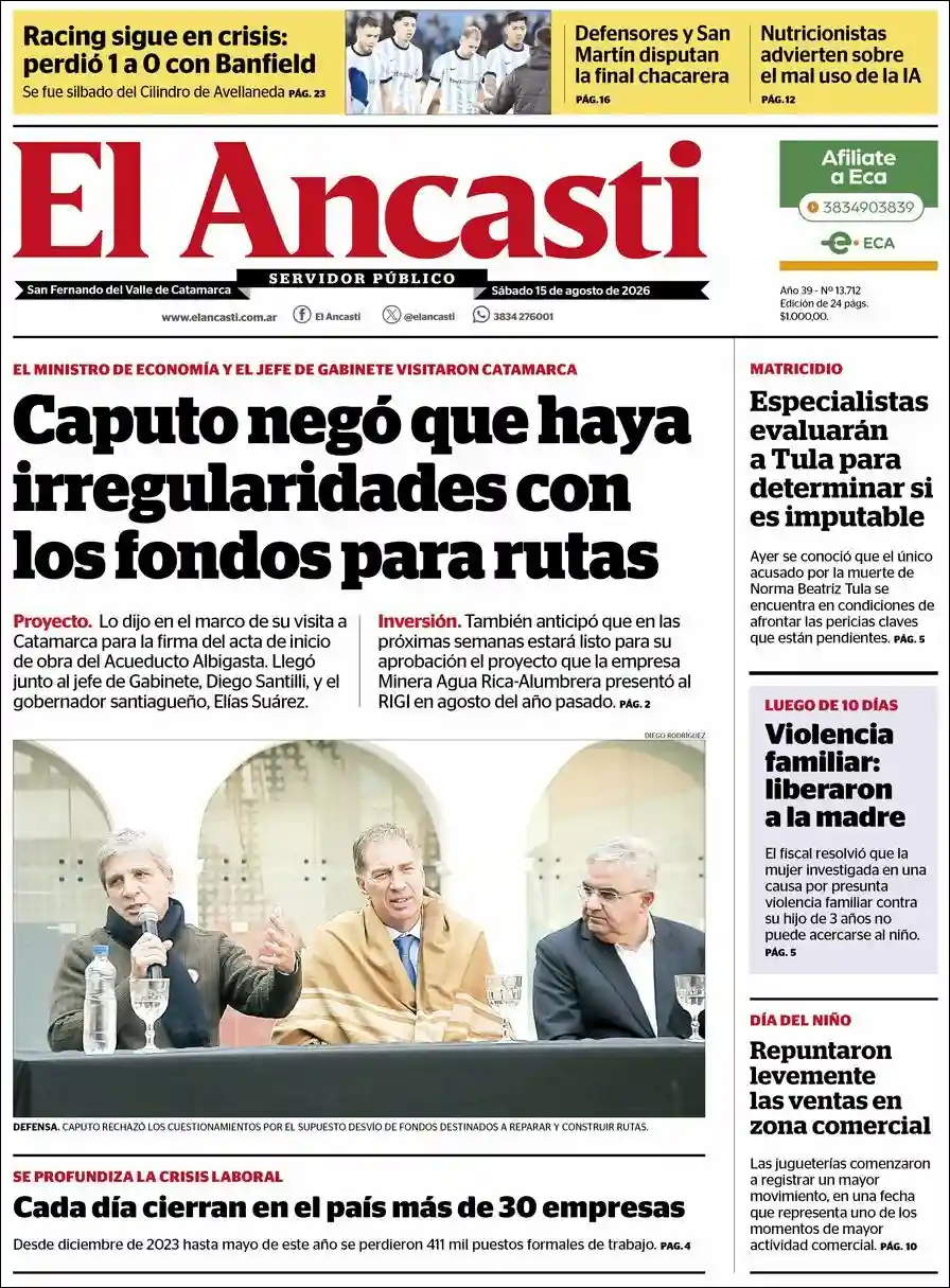 Estudios Max | RADIO CON AGUANTE - Tapa del diario Ancasti