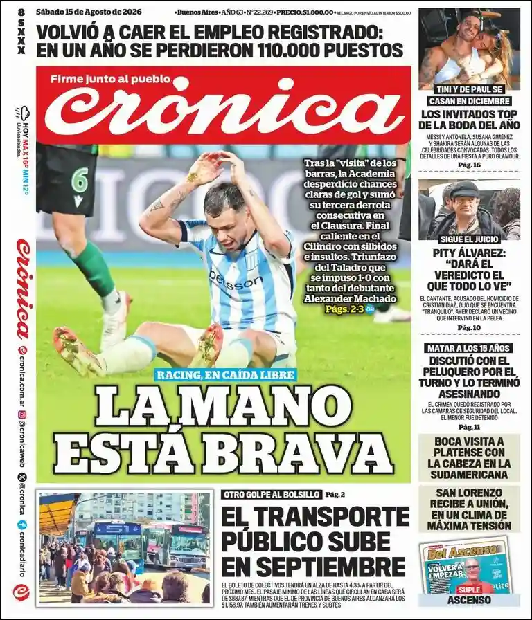 Estudios Max | RADIO CON AGUANTE - Tapa del diario Crónica